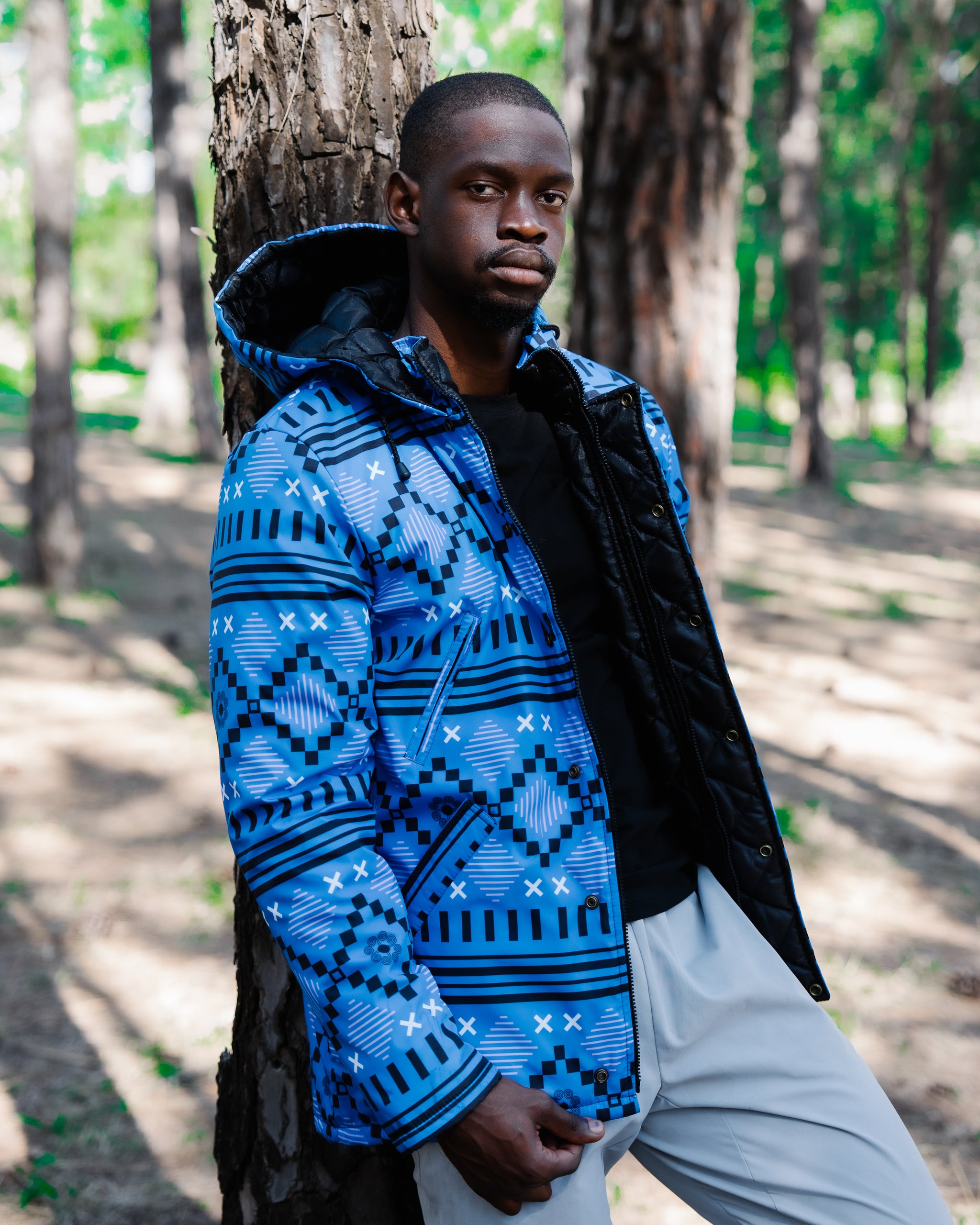 【GRAY/BLUE】FIRE PATCHED PARKA Relay Jeans Men's Tech Padded Blue Parka Jacket | Bash