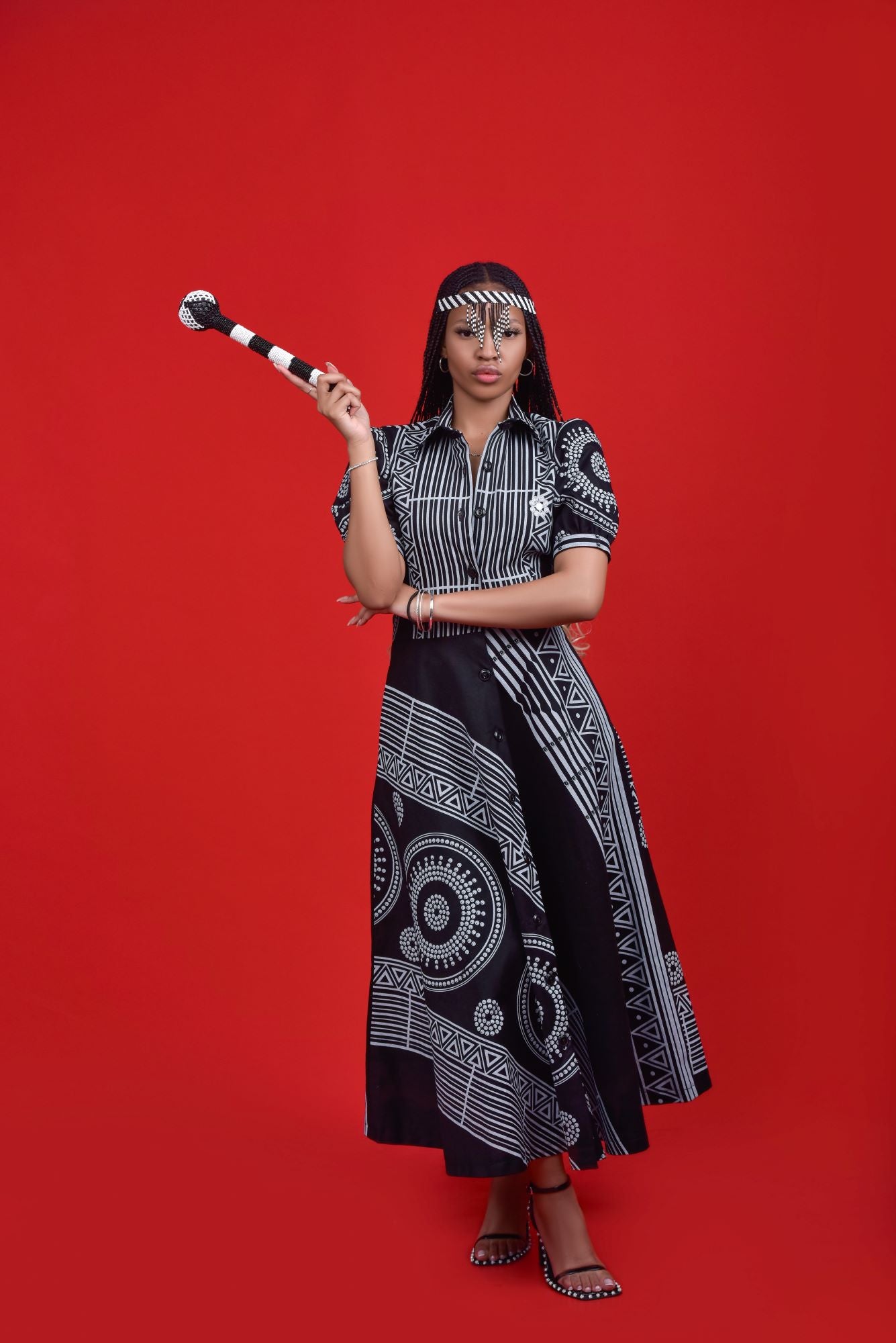 black and white african print dress Black & White Batik Adire African Print Top & Skirt Set